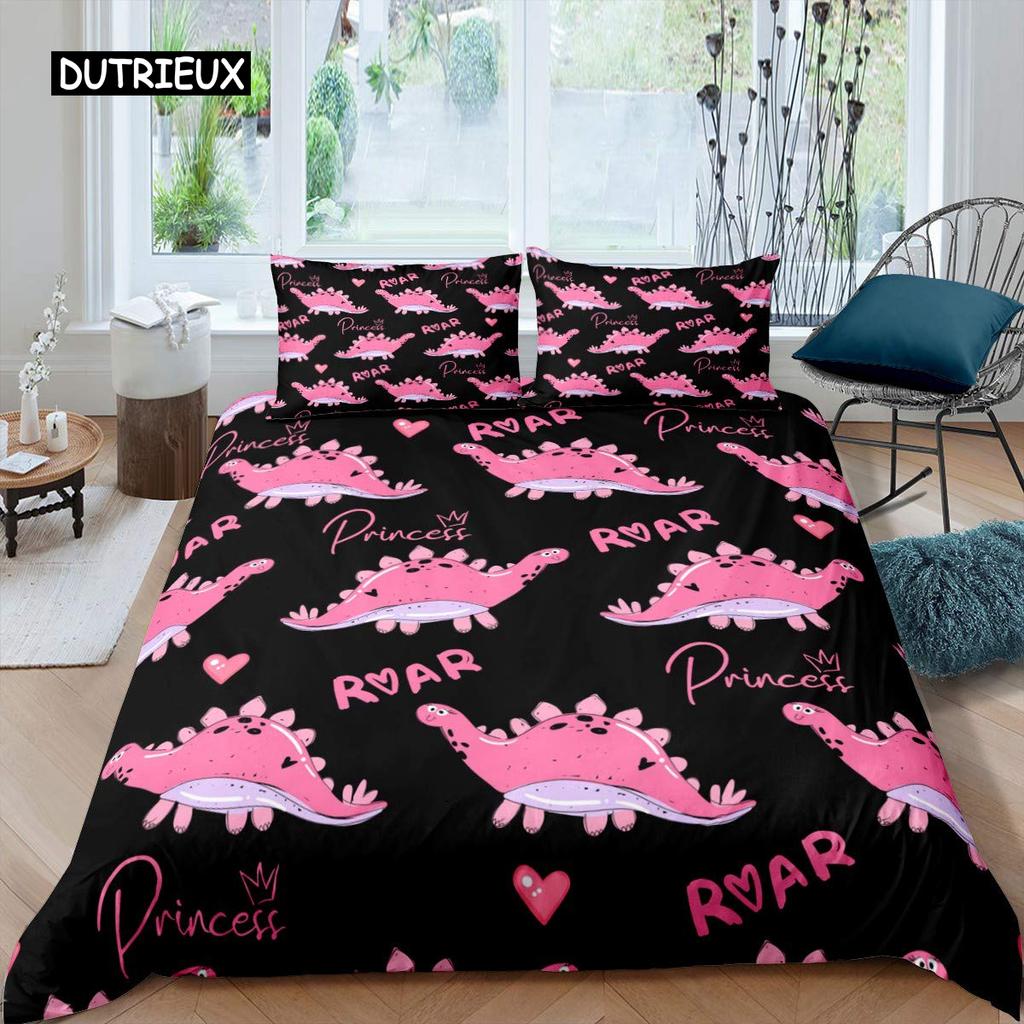 3D Small Dinosaur Cartoon Cute Simple Bedding Set Couple King Single Size for Kids Children Polyester Quilt Cover Pillow Case