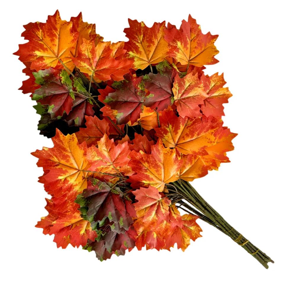 12pcs Artificial Maple Leaf Branch Waterproof Greenery Plants Foliage for Landscape Tree Making Home Decoration Outdoor Project