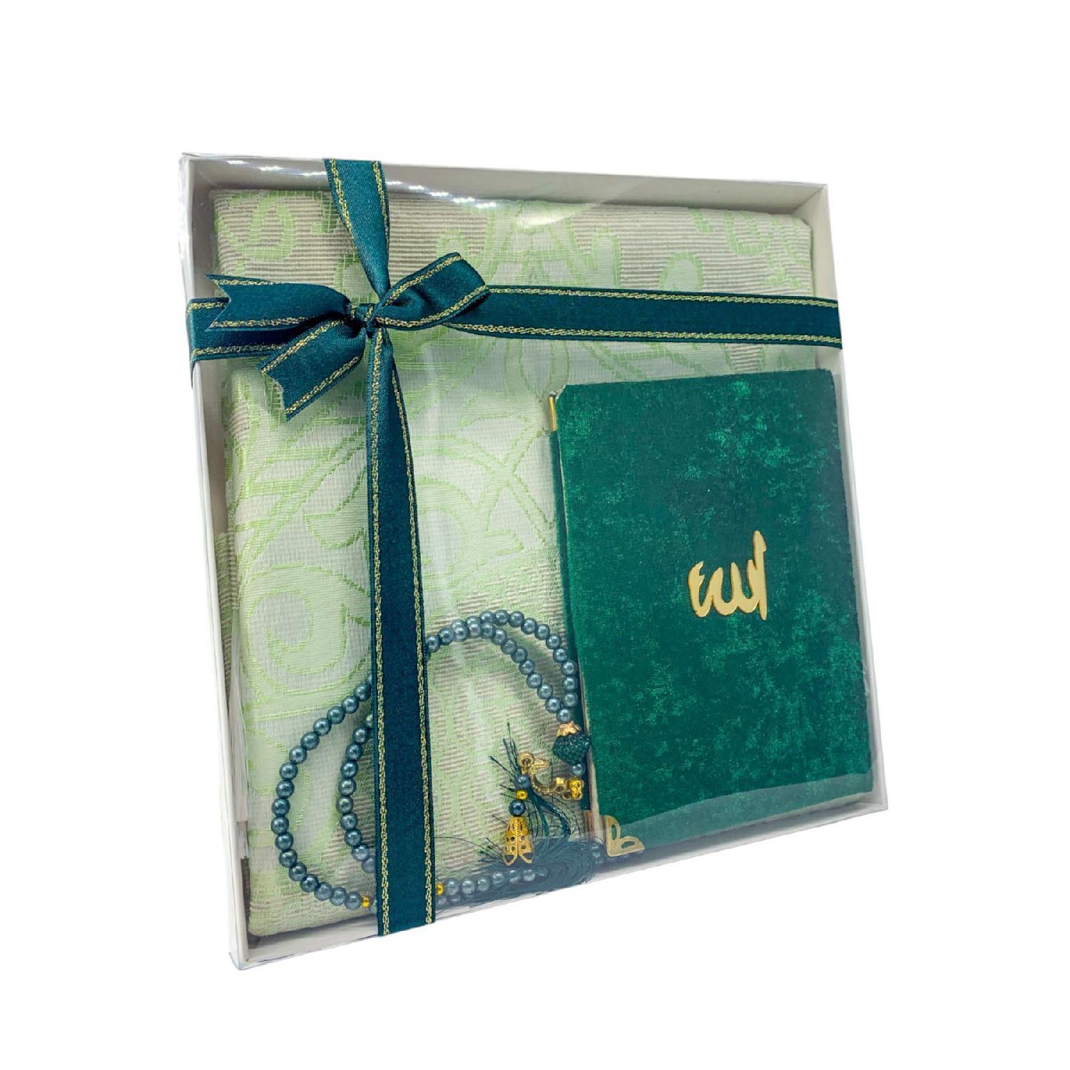 

Подарунковий подарунок Yasin Молитовний килимок Розкішний набір чоток 120 x 70 зелений