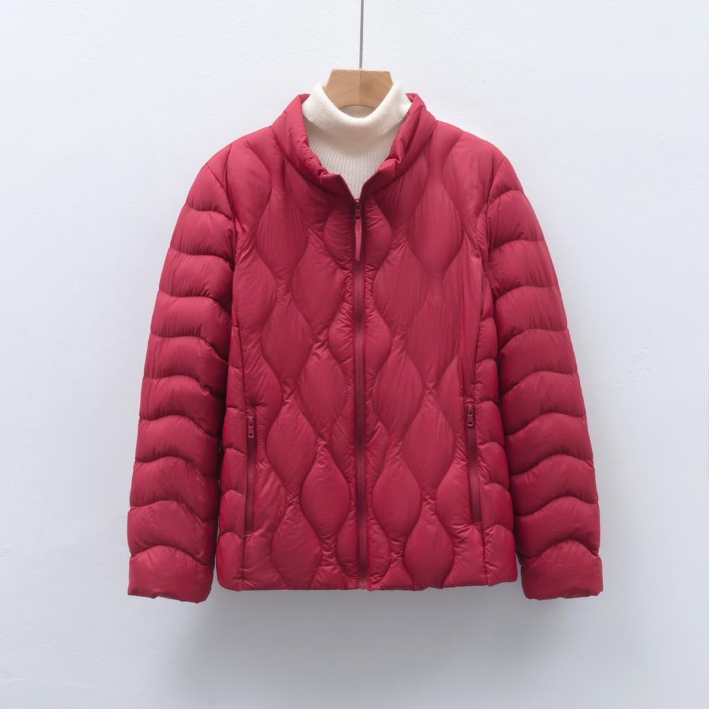 Fleece Women's Clothing Autumn and Winter New Light and Thin Down Jacket Wavy Pattern Women's Stand-up Collar Jacket