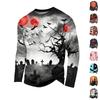 Men's Casual Long Sleeve Round Neck T-Shirt with Halloween Print for Holiday Parties