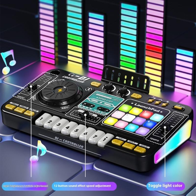 Kids Rechargeable DJ Mixer With Karaoke Microphones Multifunctional Music Creation Toy For Aspirings DJs