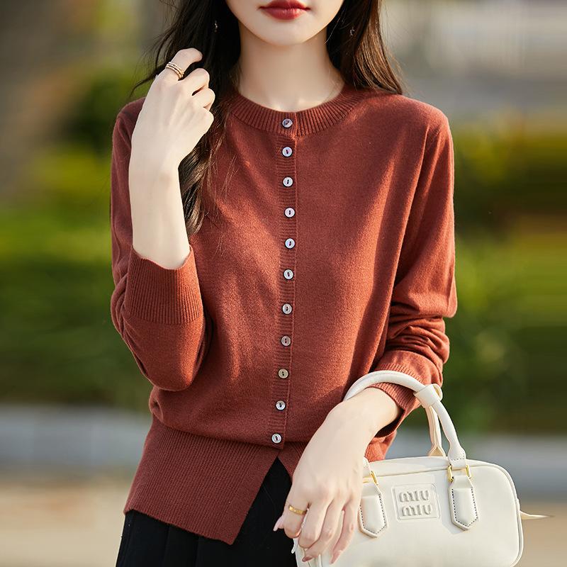 

Женский трикотаж с длинными рукавами, вязаный кардиган из шамбре, свитер, куртка с тонкой талией, рубашка с низом L коричневый