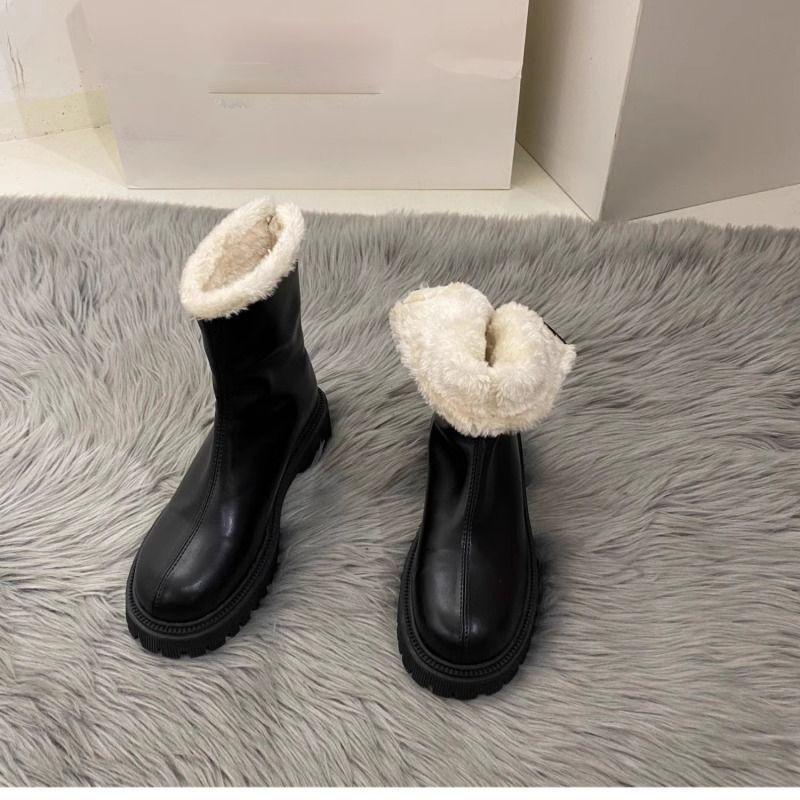 Kleine lange Schaft Ritter Langstiefel Damenschuhe 2025 neu Herbst und Winter gefütterte verdickte Baumwollschuhe weiße Schneestiefel