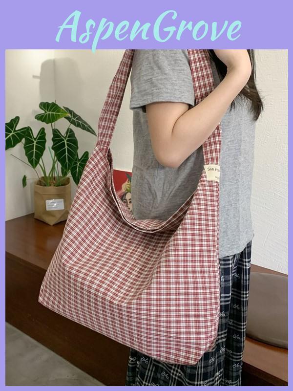 Urban Style Large Capacity Cotton Shoulder Bag With Pouch For Casual Outings