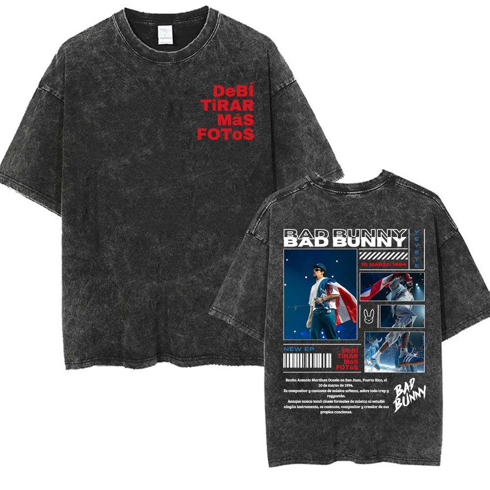 Wholesale Rap Bad Bunny DTMF World Tour Oversized Tshirt for Men Luxurious Fashionable Retro Washed Hiphop Pure Cotton Tshirt