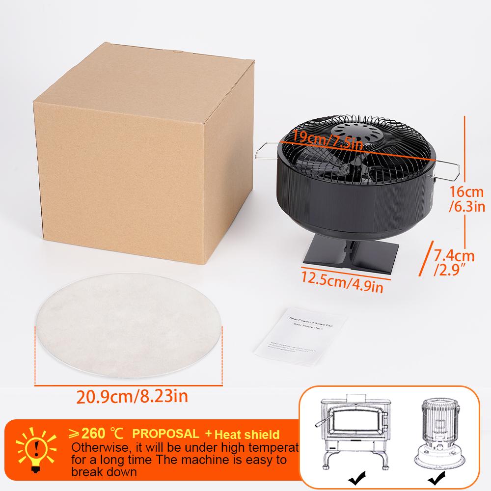 5 Blades Stove Fan Heat Powered Round Log Wood Fireplace Fan Burner Quiet Free-standing Home Warmer Efficient Heat Distribution