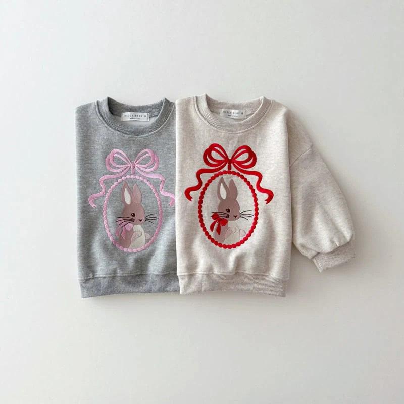 Embroidered Bow Bunny Hoodie for Little Girls - Autumn Pullover Top