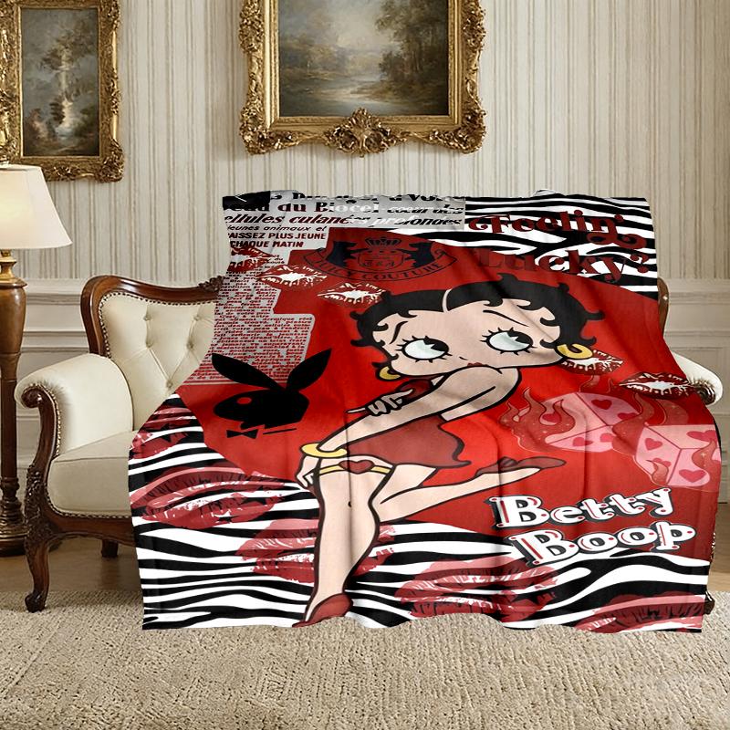 1pc Comfortable Home Print Throw Blanket, Betty Boop Blanket For Bed and Sofa Use, Special Present For Family