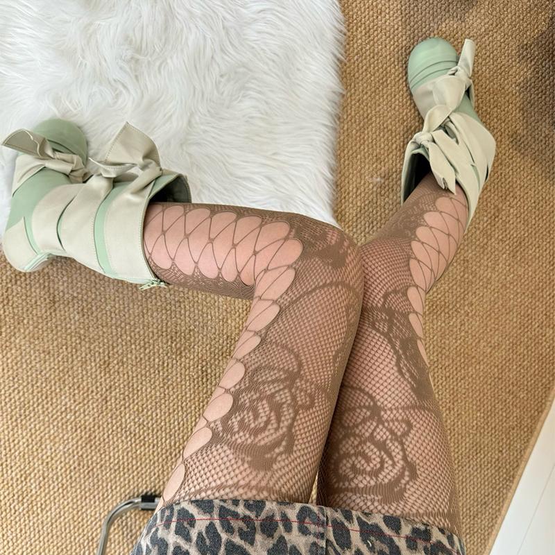 

Sexy Hollow Out Mesh Tights For Women Patterned Tights Fishnet Stockings Opaque Pantyhose For Valentine Costume Cosplay Party 40-75kg