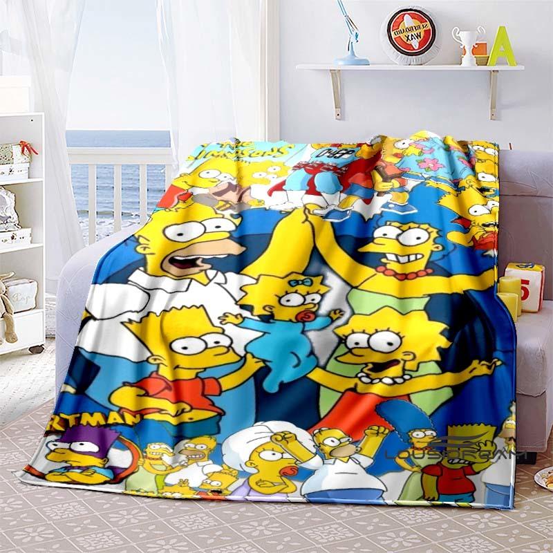 Kawaii Donut Pattern Blanket, The Simpsons Travel Flannel Blanket, Warm Blanket for Sofa Beds, Holiday Gift.