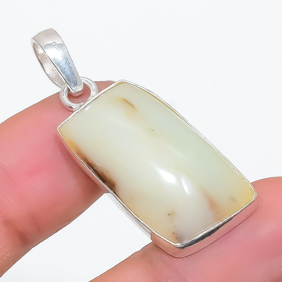 Chrysoprase Gemstone Handmade 925 Steling Silver Jewelry Pendant 1.58" SU-9612