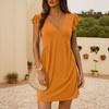 2026 Spring/Summer Dress, Beach Casual Deep V-Neck Folded Lotus Leaf Sleeves Loose Vest Skirt Women