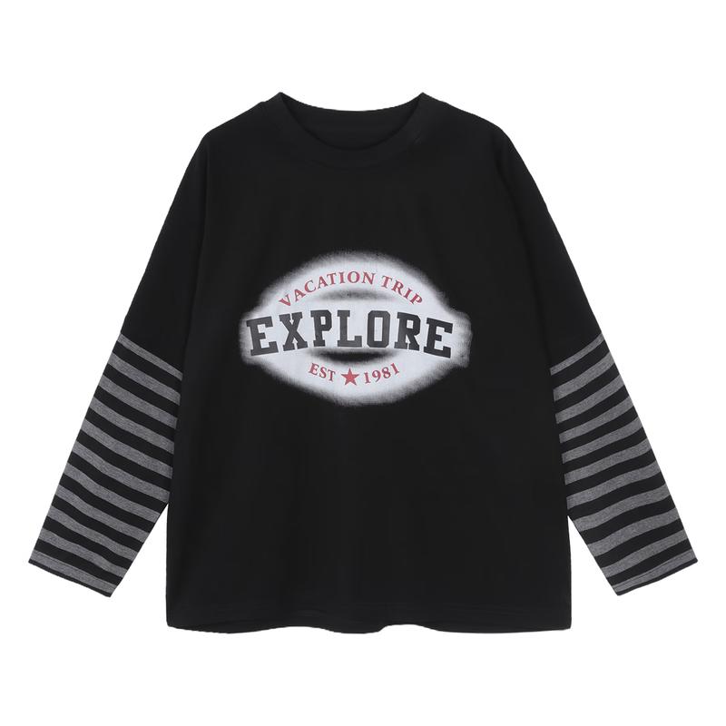 LUSON Boys  Faux Two-Piece Long Sleeve T-Shirt 130