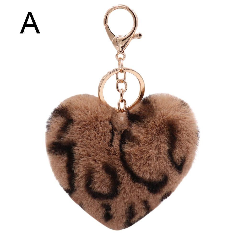 2Pcs Leopard Pattern Plush Keychain Multicolor Keyring Adorable Peach Heart Pendant Keychain  Key