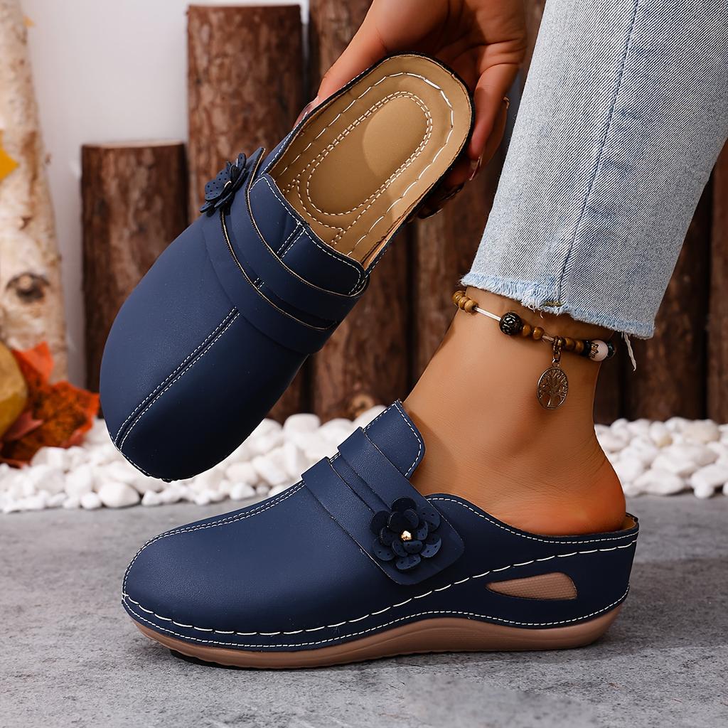 Chaussures d'été pour femme à talon haut, compensées, pour la plage, le camping, couleur unie, décoration florale tendance