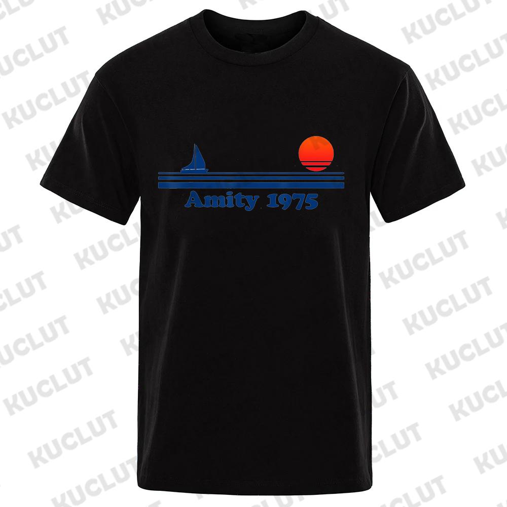 Amity 1975 Retro Print Tshirt Men Creativity Sweat Clothing Fashion Tee Clothes T Shirts Breathable T-Shirts Vintage Man Tshirts