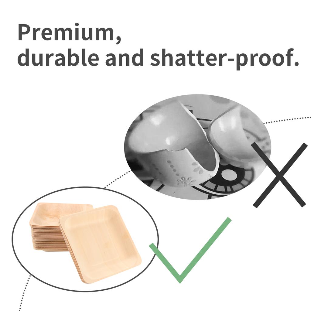 50PCS Wooden Square Plates Disposable Tableware Microwavable Recyclable Wood Dinner Plates for Events Kitchen Supplies