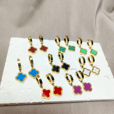 18K Clover Ear Clip Titanium Steel Short, Versatile, Simple, Light Luxury, Gold Edge Earstuds