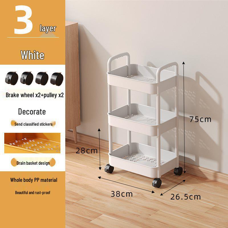 Foldable Hand-Pushed Storage Rack with Shelves for Snacks, Toys, and Kitchen Use