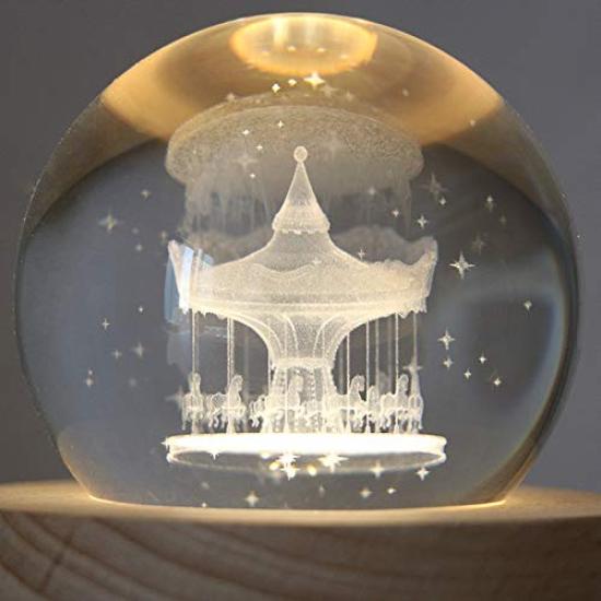 Mozalida Music Box Perfect As a Birthday Christmas Snow Globe Day Moon or for with Ambient Bedside LED USB and Projection Handmade Wooden Interior