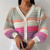 Rainbow Striped Color Block Jacquard Cardigan Women‘s - Knit Sweater Open Front