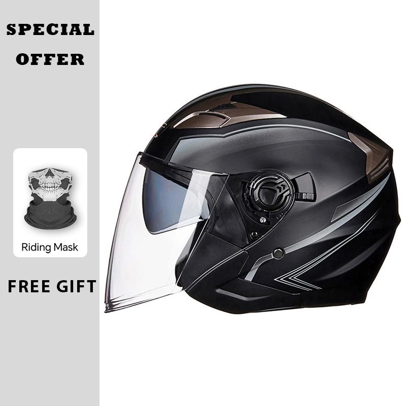 Motorcycle Helmet Half Face Helmets Double Lens Four Seasons Men Women 3/4 Open Face Motorbike Jet Helmets Dual Visor Capacete