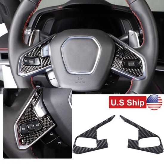 Real Carbon Fiber Steering Wheel Button Cover Trim For C8 Corvette -2025 US