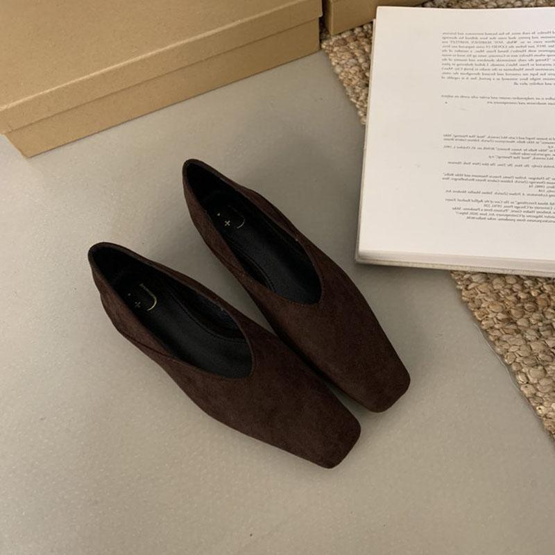 Fashion Comemore French Retro Suede Square Head Shallow Mouth Single Shoes for Women 2025 Spring Autumn New Temperament Slip On Flats
