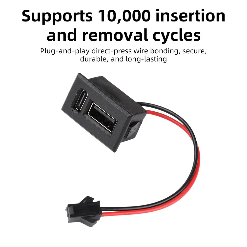 Double Layer USB Female Base Type-C Socket and Female USB Lamp Charging Socket Power Socket With Cable Waterproof Connector