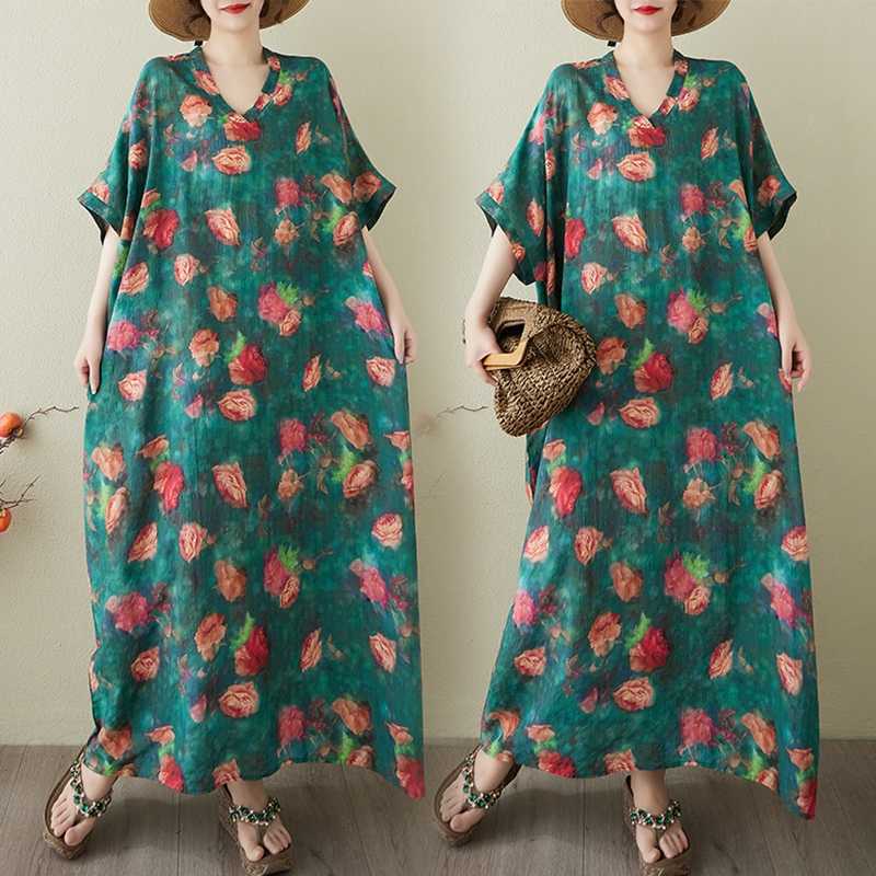 

Женское винтажное длинное платье с хлопковыми и льняными узорами One size