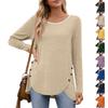 Women's Fashion Casual Solid Color Round Neck Long Sleeve Button Tops On Both Sides