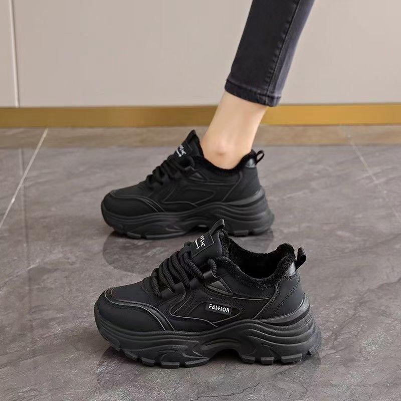 Fleece Lined Women Winter Thick Soled Height Increasing Casual Sports Dad Sneakers