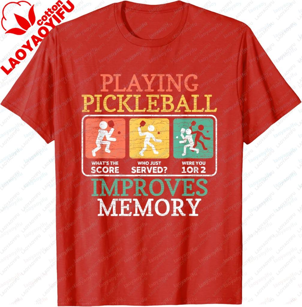 Playing Pickleball Improves Memory Pickleball TShirt Cotton Mens Tshirts Vintage Short Sleeve Graphic Camisas Streetwear