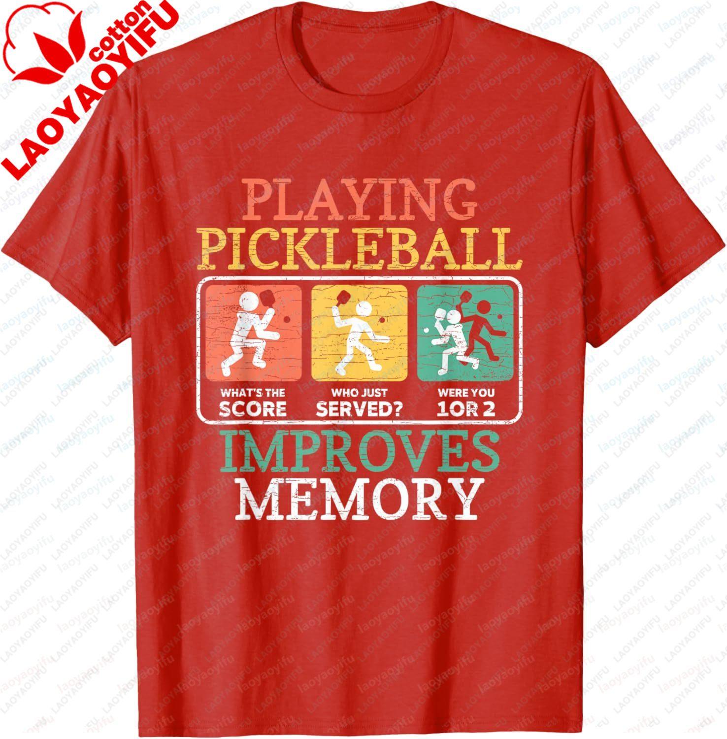 Playing Pickleball Improves Memory Pickleball TShirt Cotton Mens Tshirts Vintage Short Sleeve Graphic Camisas Streetwear S