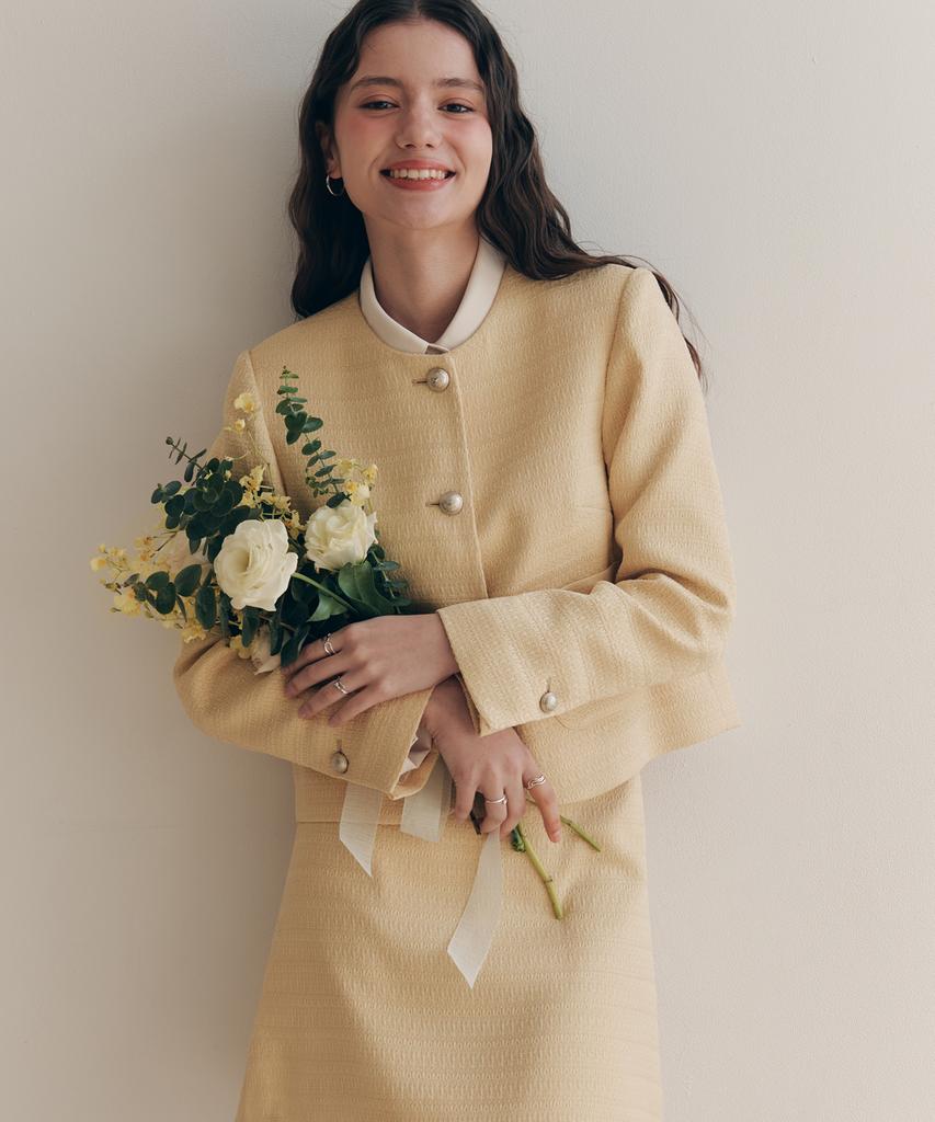 Zerostreet [2 Types][4 Colors] Creamy Tweed Jacket