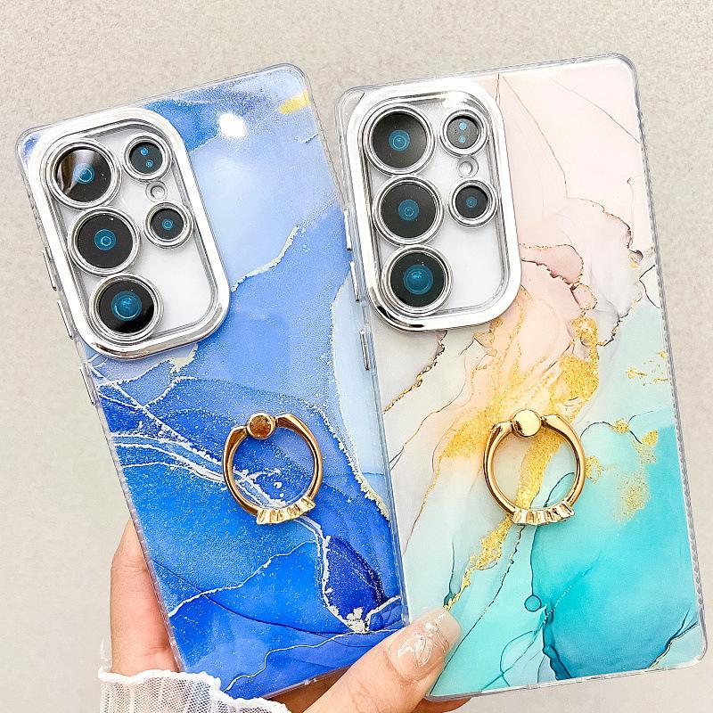 Suitable for Samsung S25 Mobile Phone Case Double Layer IMD Electroplated Marble S24plus Ring A16 Mobile Phone Case