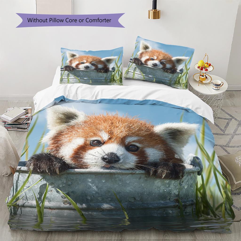 Rood Panda Patroon Beddengoed Huisdecoratie Verjaardagscadeau (1 dekbedovertrek + 2 kussenslopen, zonder binnenkussen)