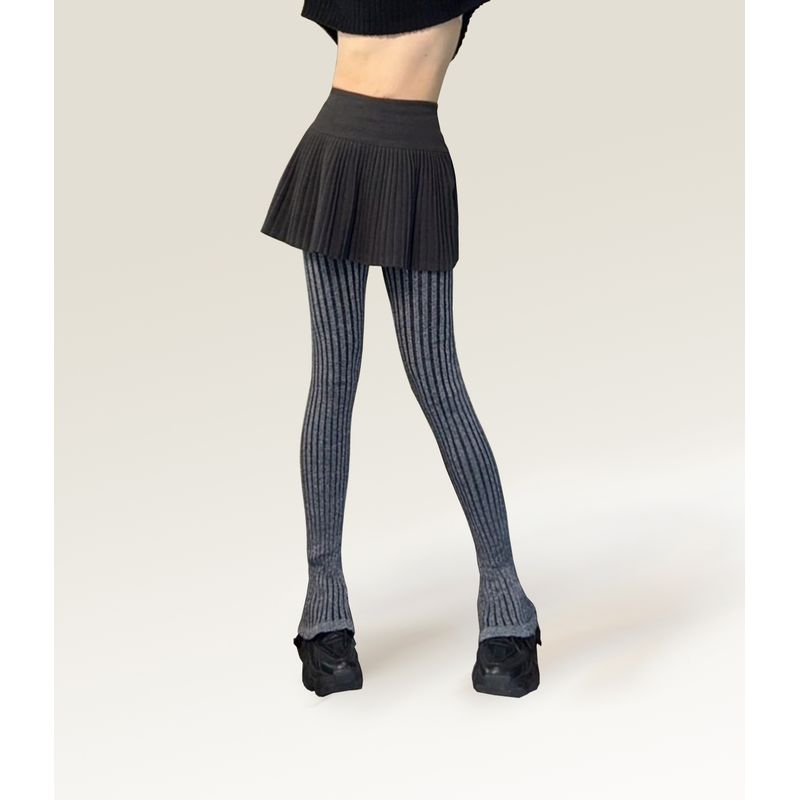 

Colorful Bright Silver Silk Super Model Long Knitting Horseshoe Pants High Waist Fashion Bell-Bottom Pants Stretch Slim Looking Wool Leggings Flash silver silk black XS