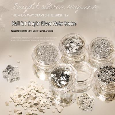 Bright Silver Nail Art Glitter: Crushed Foil Powder, Holographic Sequins, Stardust Flakes