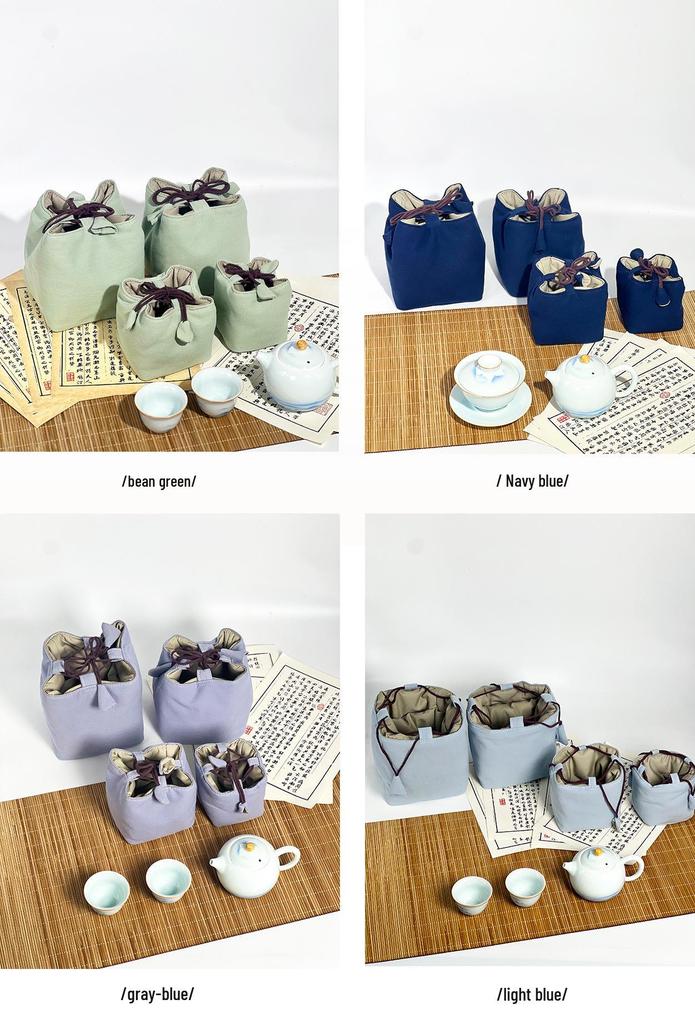 Compact Travel Tea Set with Bag: One Pot, Four Cups - Durable Cotton Linen