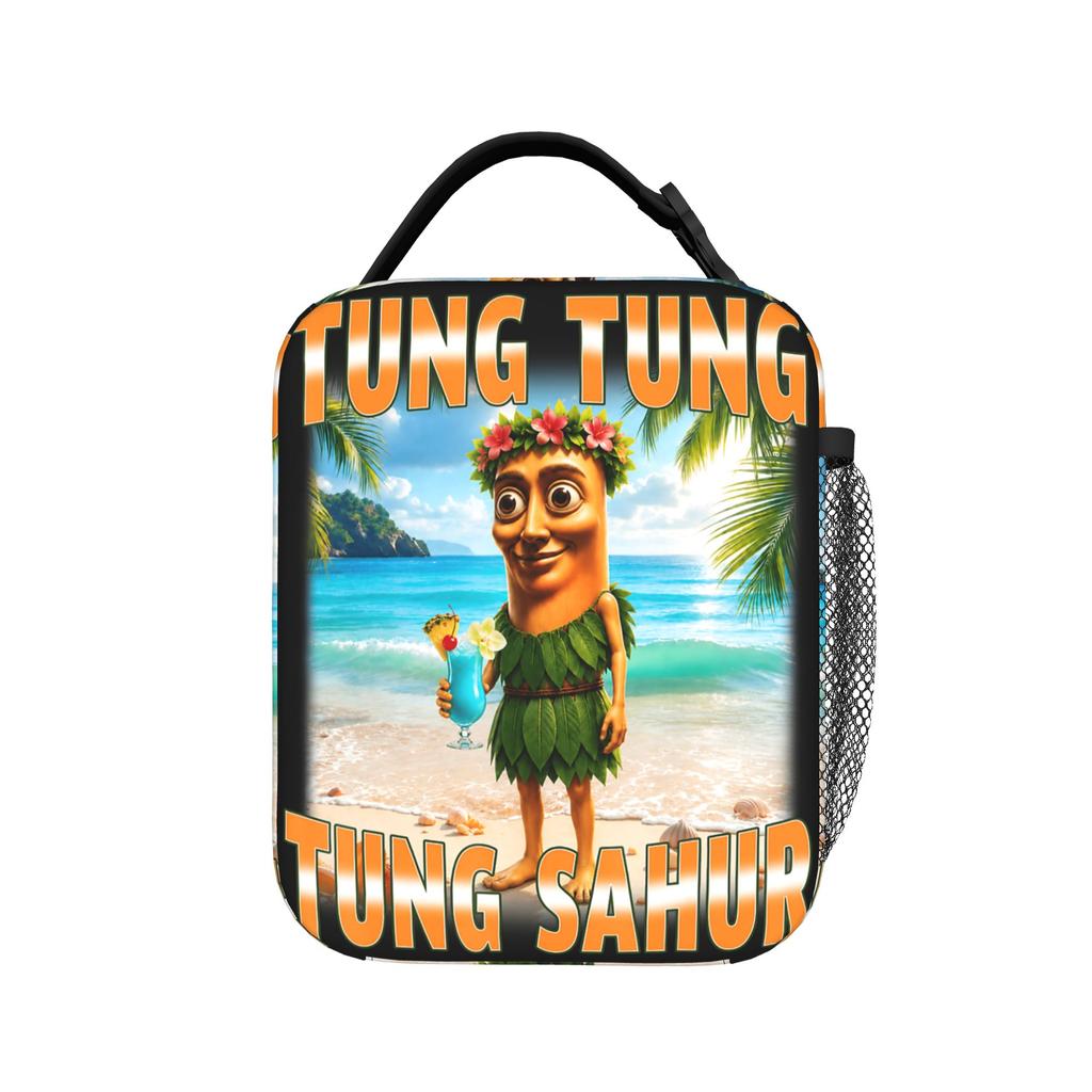 Tung Tung Tung Sahur Summer Hawaii Funny Meme Lunch Bag Kawaii Lunch Box Girls Outdoor Picnic Cooler Bag Oxford Tote Handbags