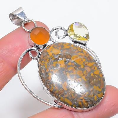 Natural Fruit Jasper, Carnelian 925 Sterling Silver Jewelry Pendant 2.64" AP-12021