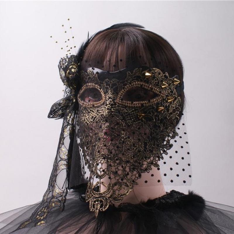 Halloween Gold Full Face Mask: Mysterious Singer Dance Veil for Adults
