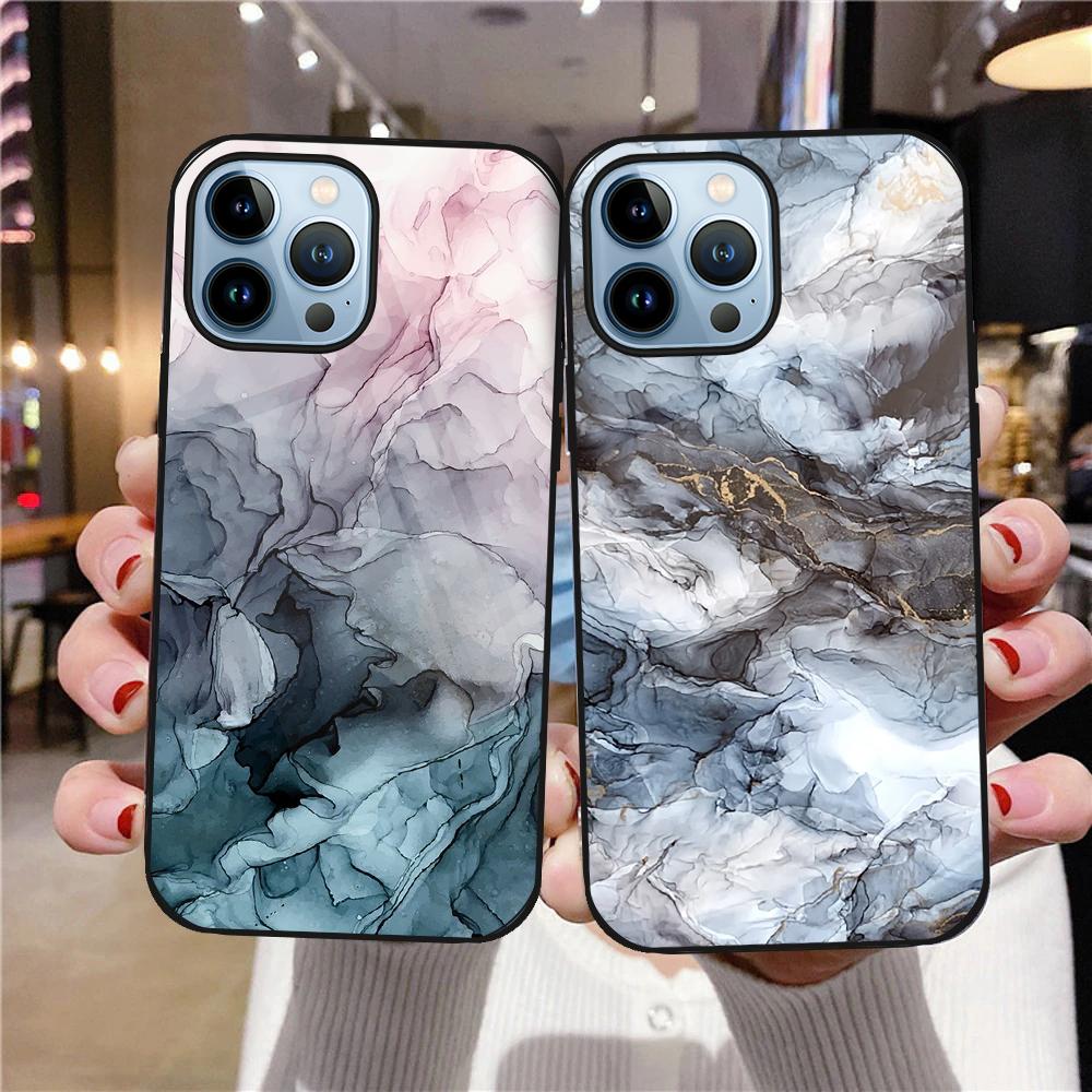 Farbe Marmor Kunst Mode Fall Für Iphone 14 13 11 12 Pro Max Mini Xs Xr X 7 8 6 s Plus Se 2022 Gehärtetes Glas Zurück Abdeckung Capas