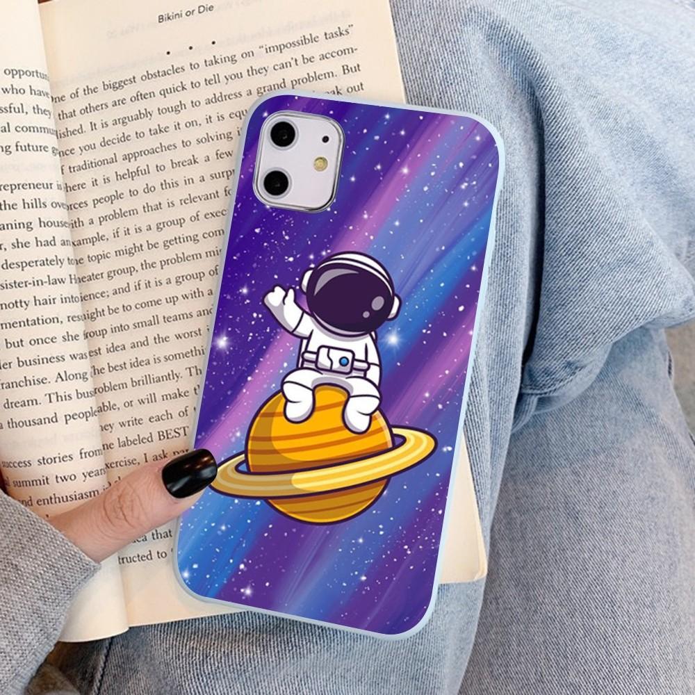Space Astronaut Cartoon Phone Case For IPhone 14 11 12 13 Mini Pro Xs Max 8 7 6 6S Plus X XR Solid Candy Color Case