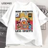More Spaghetti Less Upsetti Funny Cat TShirt Unisex Unisex Printed T Shirt Harajuku O Neck Cotton Short Sleeve Tee Shirt Cat Lover