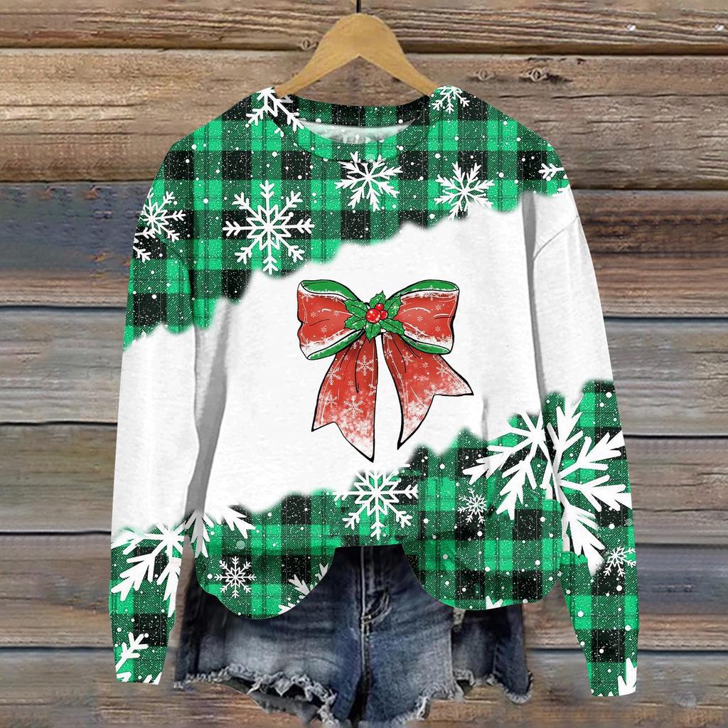 Women's Fashion Christmas Printed Long Sleeve Loose Round Neck Sweatshirt Top Fall