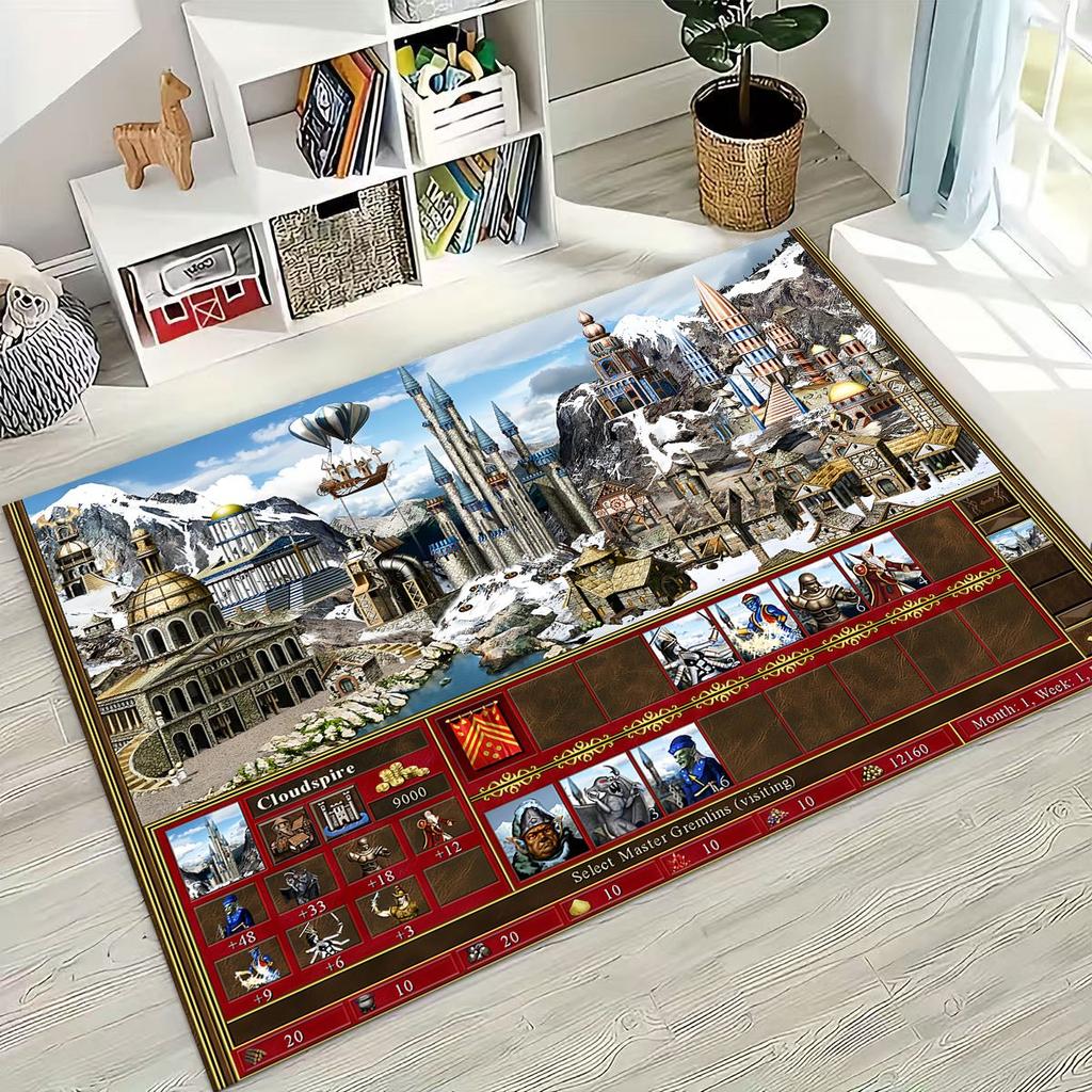 Retro Heroes of Might and Magic Map Games Art Rug for Bedroom Living Room Sofa Home Doormat Decor,Large Kids Non-slip Floor Mat