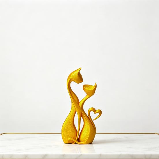 3D Printed Couple Cat Sculpture, Abstract Double Cat Figurine, Minimalist Modern Cat Decoration for Table, Aesthetic Gift for Cat Lovers